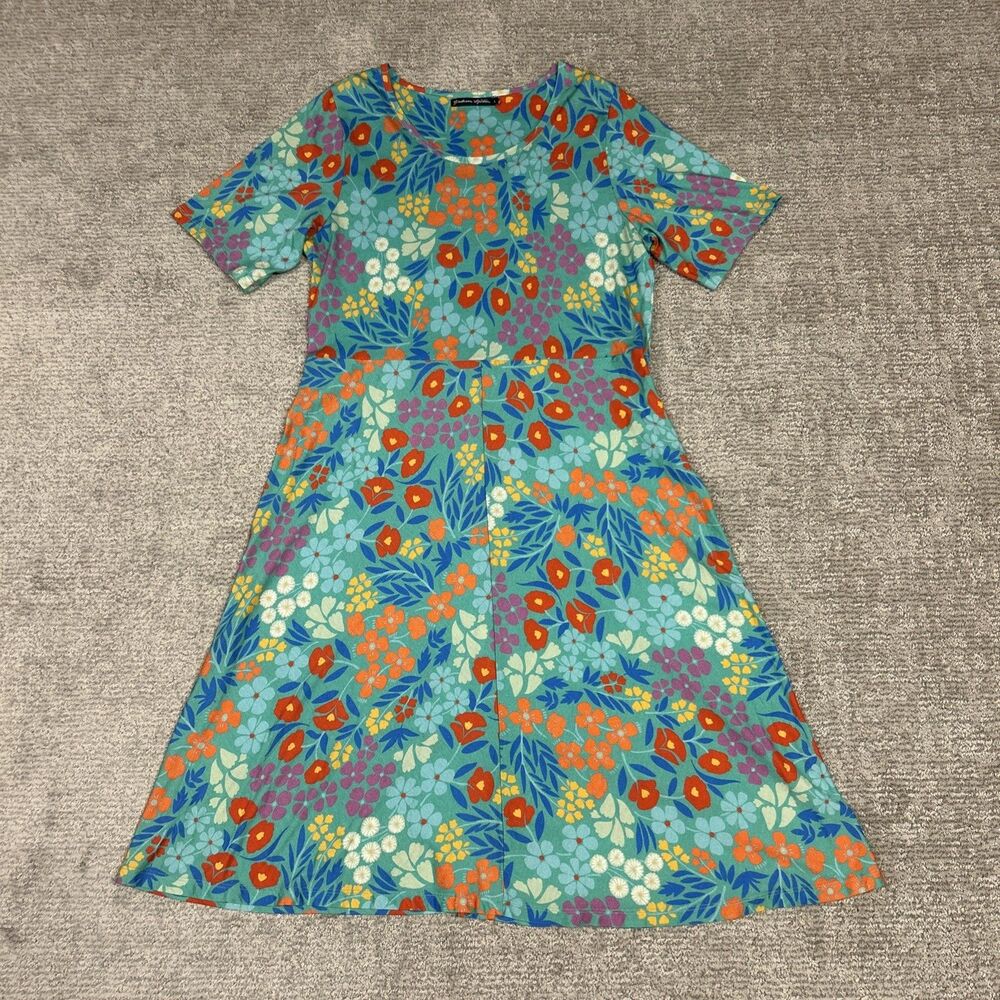 Gudrun Sjoden Dress Women Large Botanical Floral Modal Organic Cotton Scoop Neck
